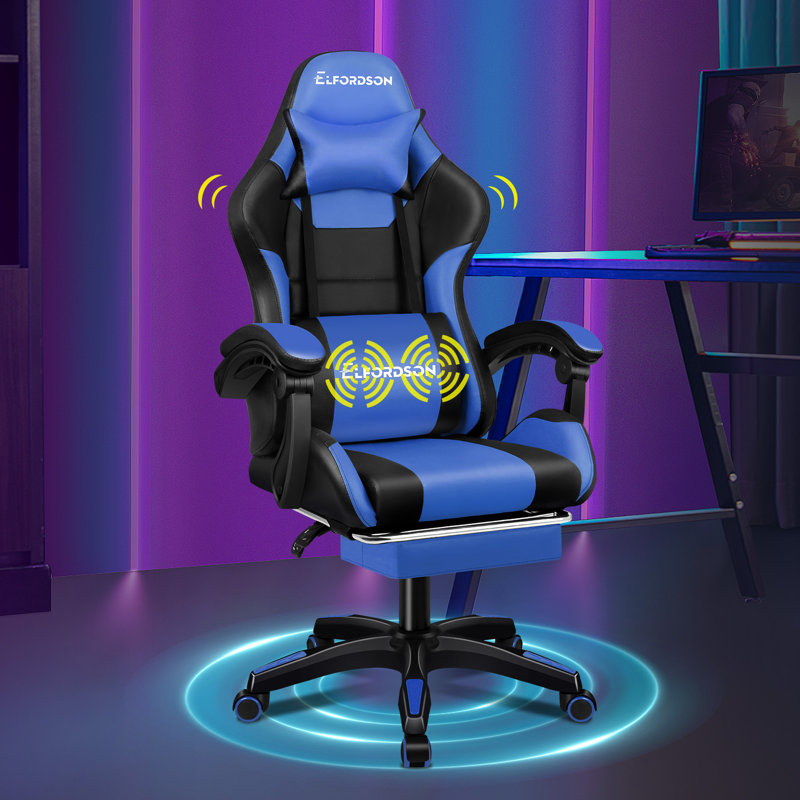 Brayden Studio Nylon Gaming Chair with Headrest, Blue, Blue