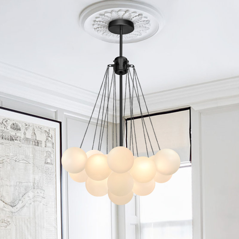 Aniston 3-Light Glass Globe Bubble Chandelier, Black, 98cm H x 39.87cm W x 39.87cm D