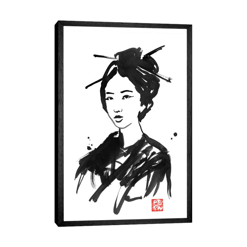Geisha II by Péchane - Print on Canvas, 66.04 cm H x 45.72 cm W, Black Framed