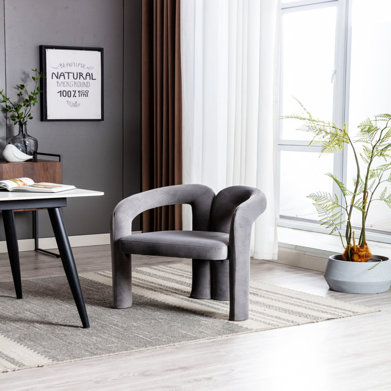 Fauteuil de 25,2 po de large Cahuilla, fauteuil de salon, fauteuil de lecture avec empreinte arrondie, Velours gris velours