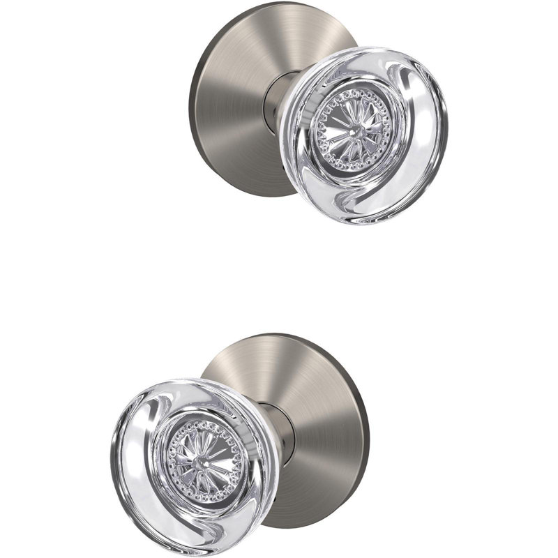 Hobson Non-Turning Glass Knob with Kinsler Trim, Satin Nickel