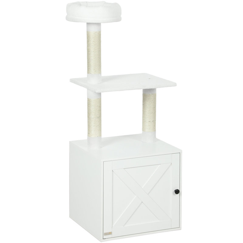 White  Cat Tree With Litter Box Enclosure