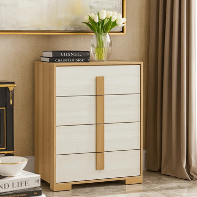 Commode haute 4 tiroirs Mep, brun naturel et blanc Mep