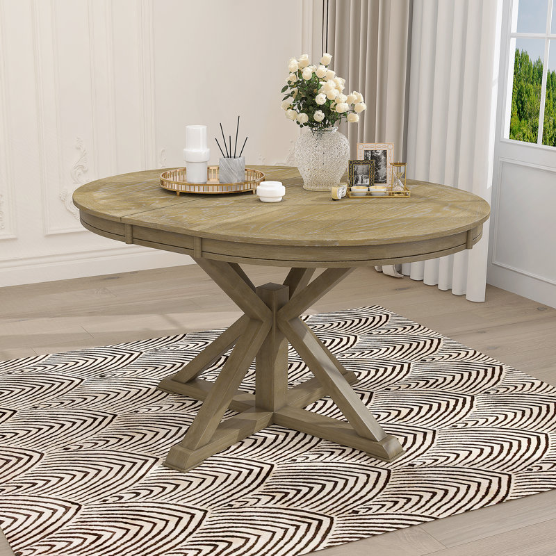 Table de salle à manger extensible fonctionnelle avec rallonge pour la salle à manger et le salon, Bois naturel délavé