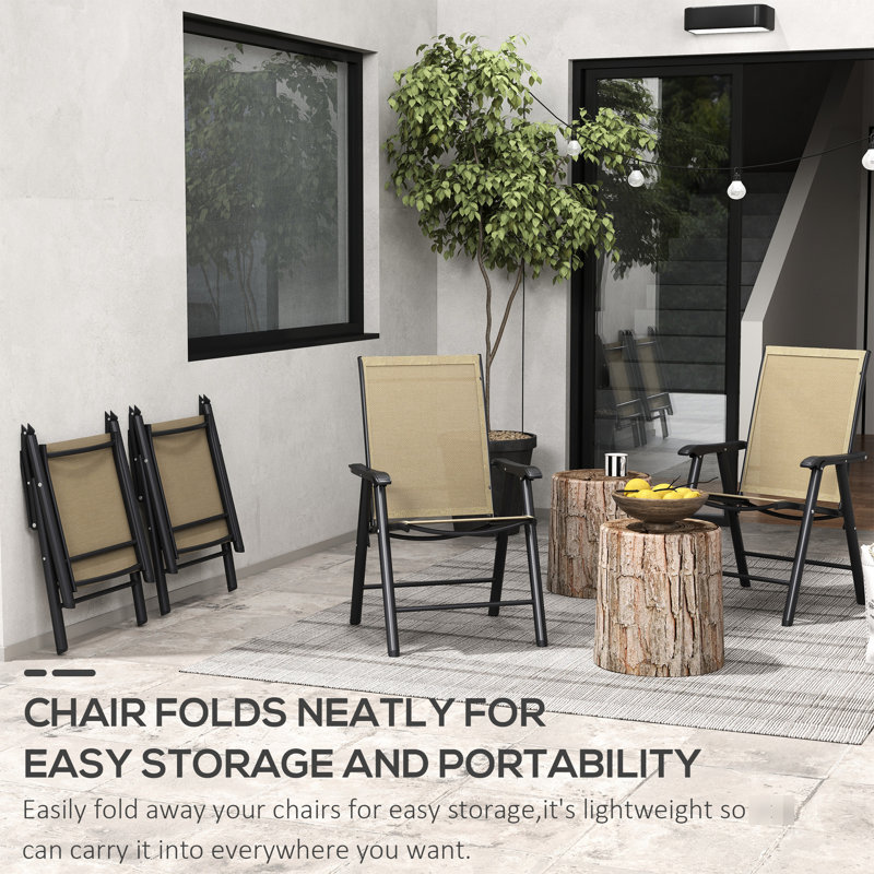 4 chaises d'extérieur pliantes - chaises de patio empilables pour la pelouse, les fêtes d'avant-match, les repas. Avec cadre portatif en métal, sans assemblage, brun mélangé 4. Confort amélioré. Pour la plage. Assemblage requis. H 35,75 po