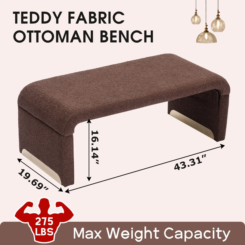 43.3'' Ottoman Bench with Boucle Fabric, Brown