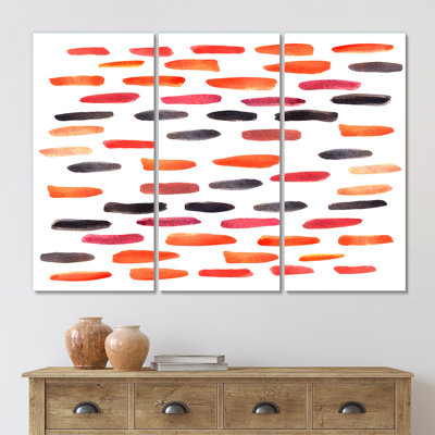 " Retro Orange And Blue Strokes " 3 - Pieces Painting Print
