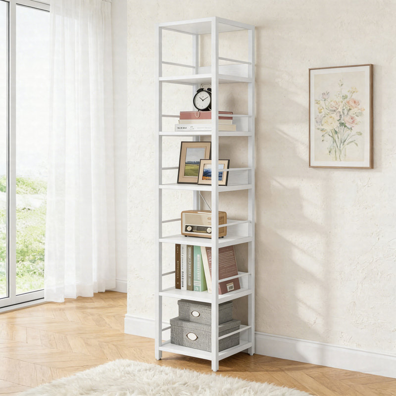 6-Tier Corner Bookshelf, Narrow Industrial Etagere Storage Rack Freestanding Shelf