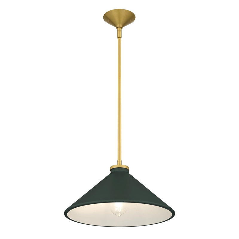 Luminaire suspendu 1 lumière en or brossé avec abat-jour vert foncé Bradbury, Vert foncé