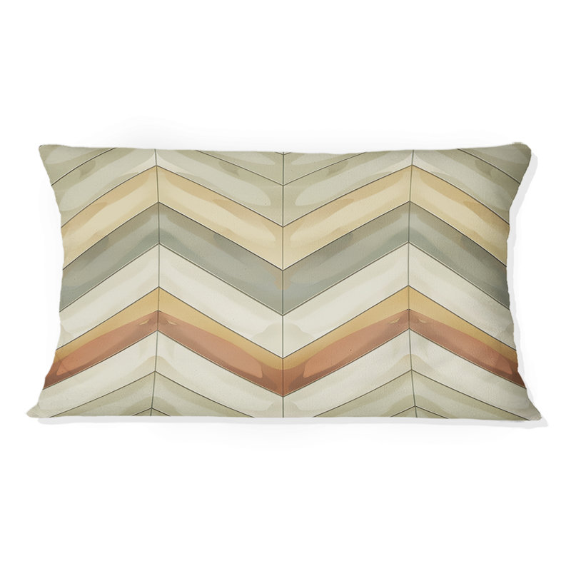 Coussin lombaire beige à motif de chevrons vert I