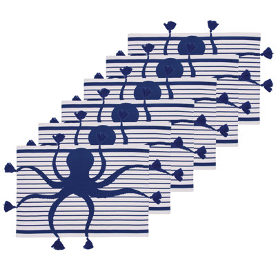 Indigo Octopus Stripes and Tassels Placemats Set of 6