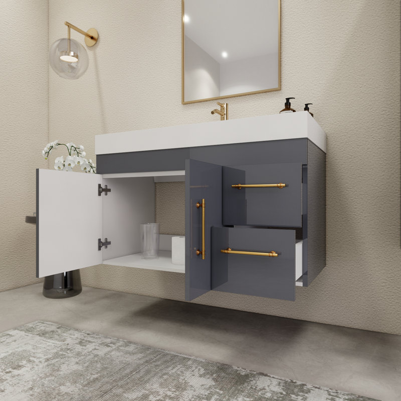 Ensemble de meuble-lavabo simple mural 41,9 ", Gris lustré