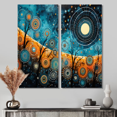 Tribal Boho Mosaic Moon - Blue Canvas Wall Art