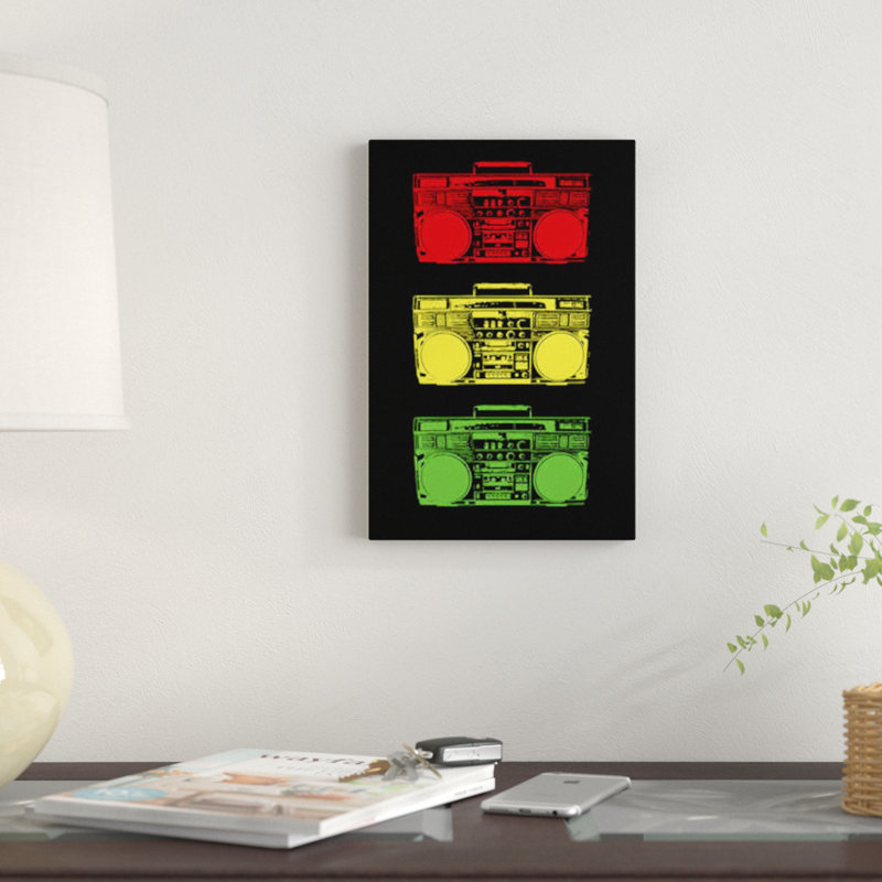 «Boom Box Cubed Rasta», impression sur toile, H 12 po x l 8 po x P 0,75 po, Toile tendue, Pas de tapis
