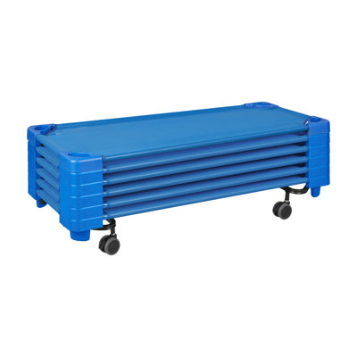 ECR4Kids Stackable Kiddie Cots with Trolley, RTA, Standard, Daycare Essentials, Blue, 6-Pack