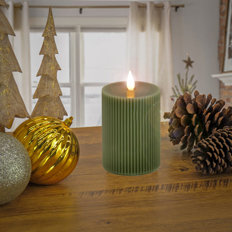 Unscented Flameless Candle, Dark Green, 9" H x 5" W x 5" D
