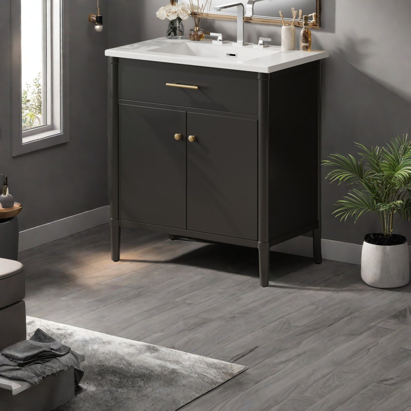 Meuble-lavabo 31 po avec lavabo, armoire de salle de bain avec portes à fermeture douce et tablette réglable, Noir