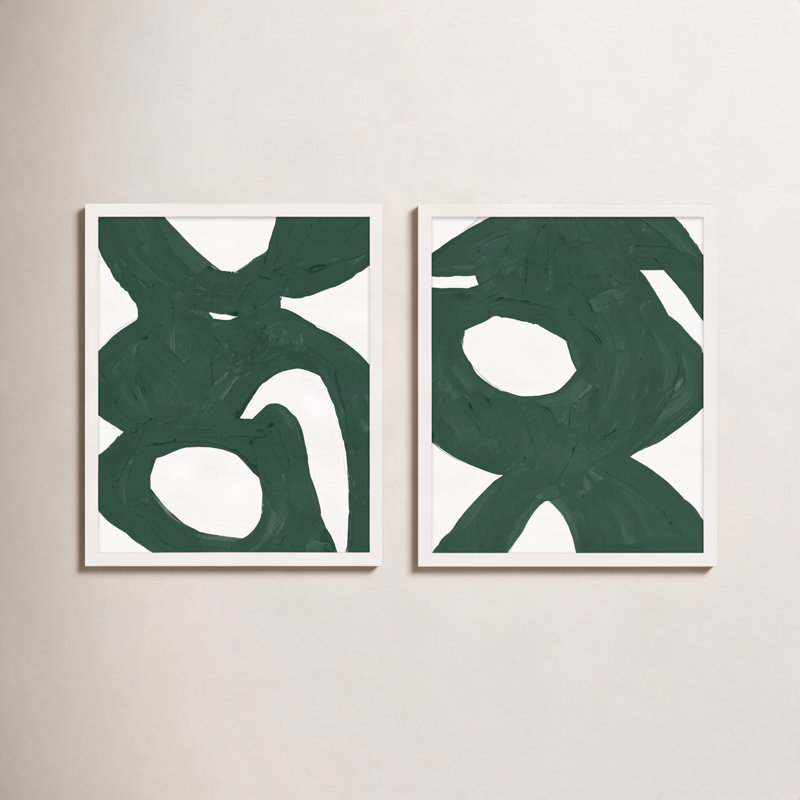 Green Harmony Set Of 2 By Andrea Stokes - Framed Wall Art, 25" H x 20" W, White Framed