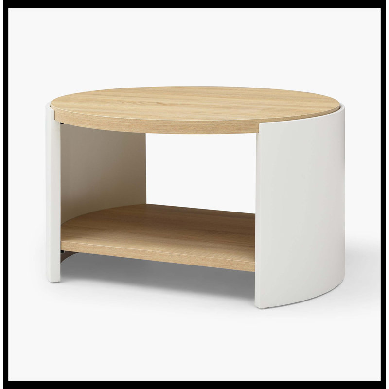 Table basse ronde, table basse de 31 po pour le salon, bureau en bois rustique à 2 niveaux avec tablette de rangement, mobilier de design moderne (couleur naturelle et blanc)