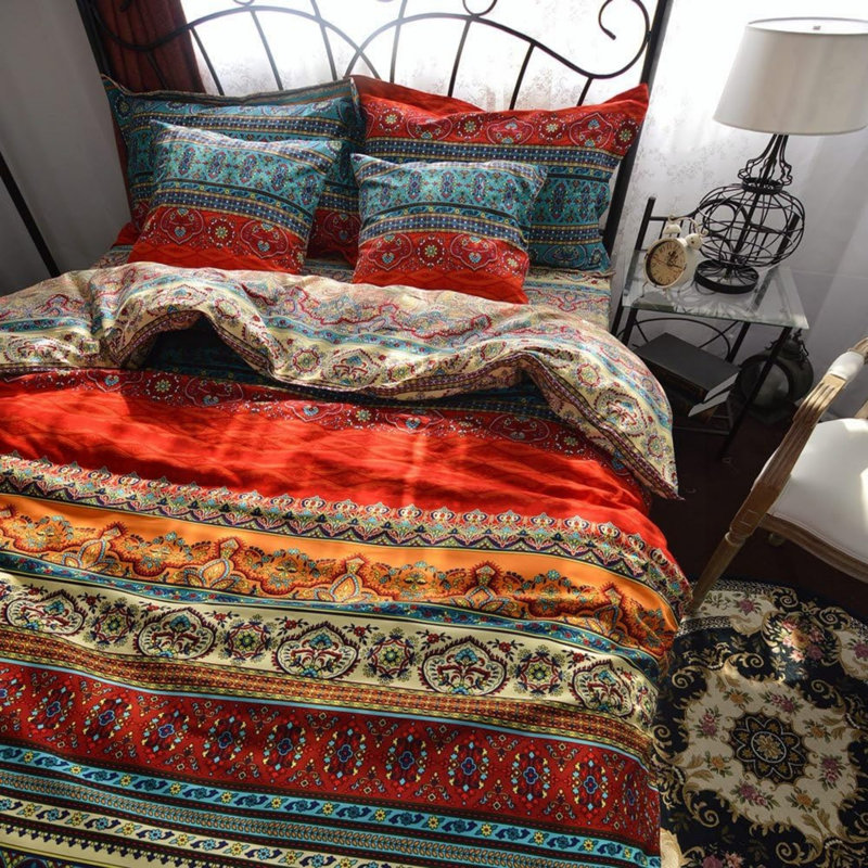 Floral Duvet Cover Set, Double Duvet Cover + 2 Pillowcases, Blue Vintage Look