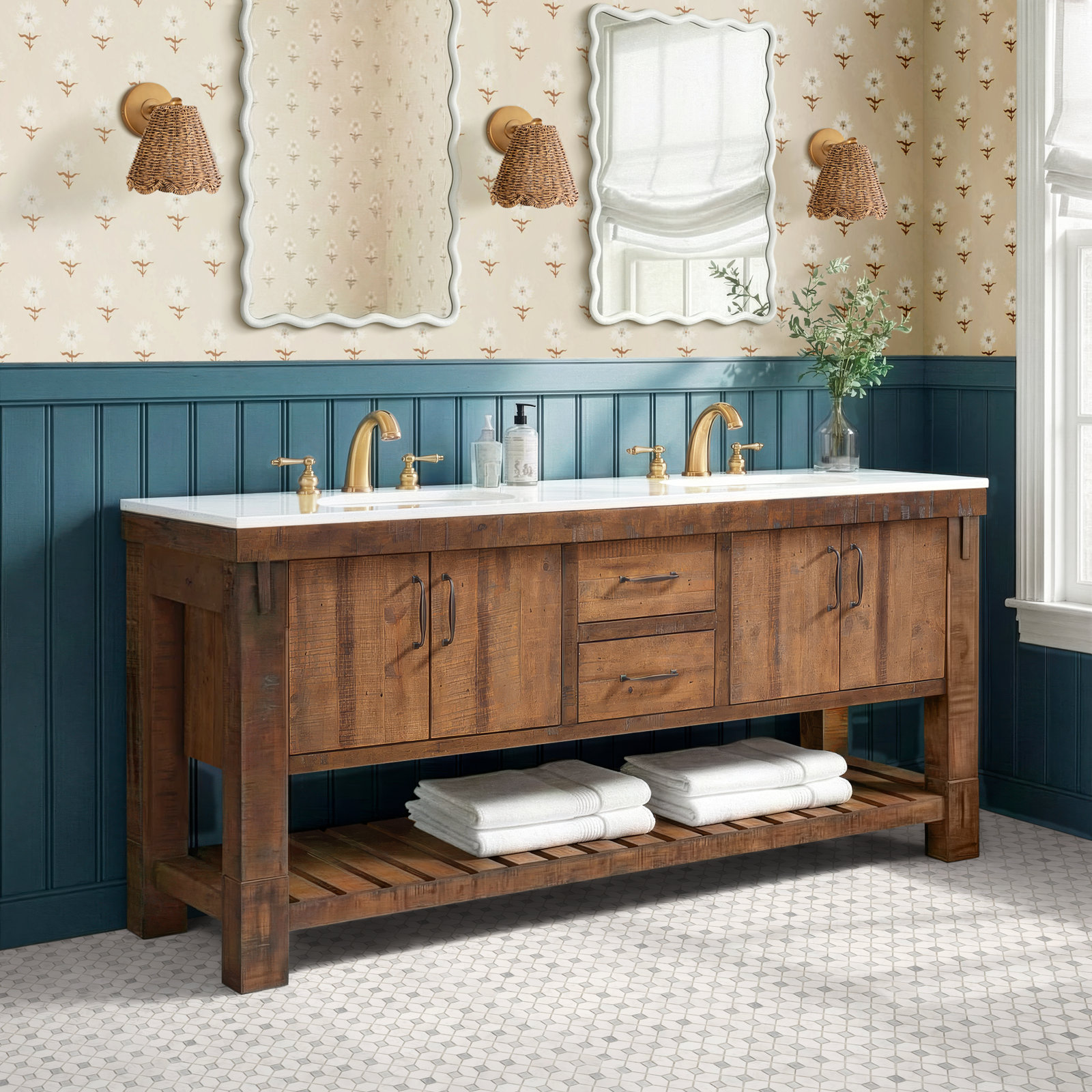 Bromley 72" Pine Double Bathroom Vanity