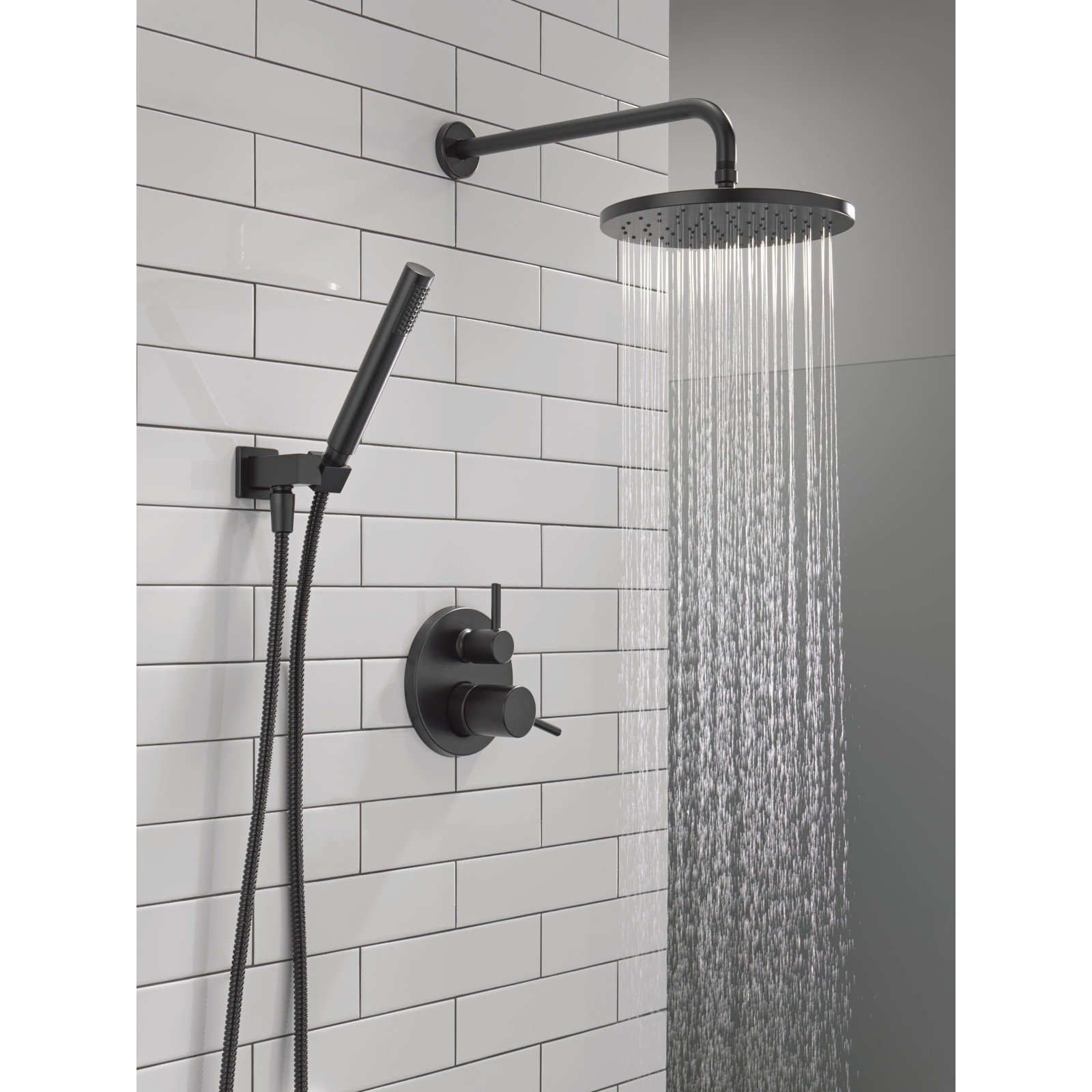 Raincan Round Shower System with Handheld Spray, Matte Black