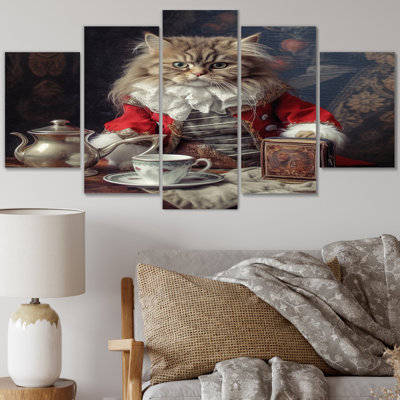 Chat blanc sibérien en costume élégant - animaux, reproduction sur toile - 5 panneaux