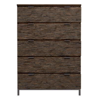 Commode 5 tiroirs Organic Living avec sculpture en roseau et base en nickel bruni