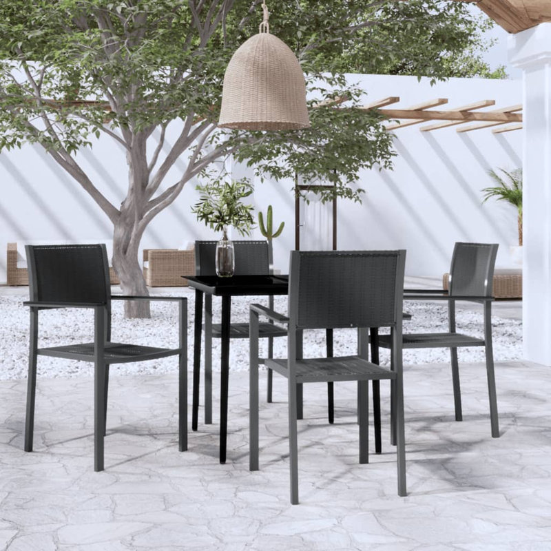 Ensemble repas d'extérieur léger en acier thermolaqué noir 5 pièces Garden