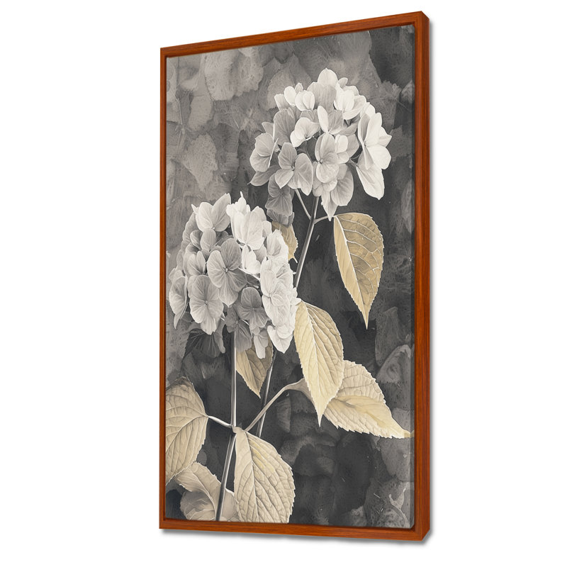 Rétro hortensias en hiver Highlight II - hydrangées, art mural encadré, H 60 po x l 28 po, Brun