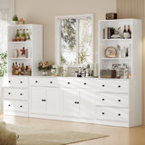 71'' Kitchen Pantry With Bookcases, Farmhouse Wall Unit Tv Stand For Tvs Up To 75"
