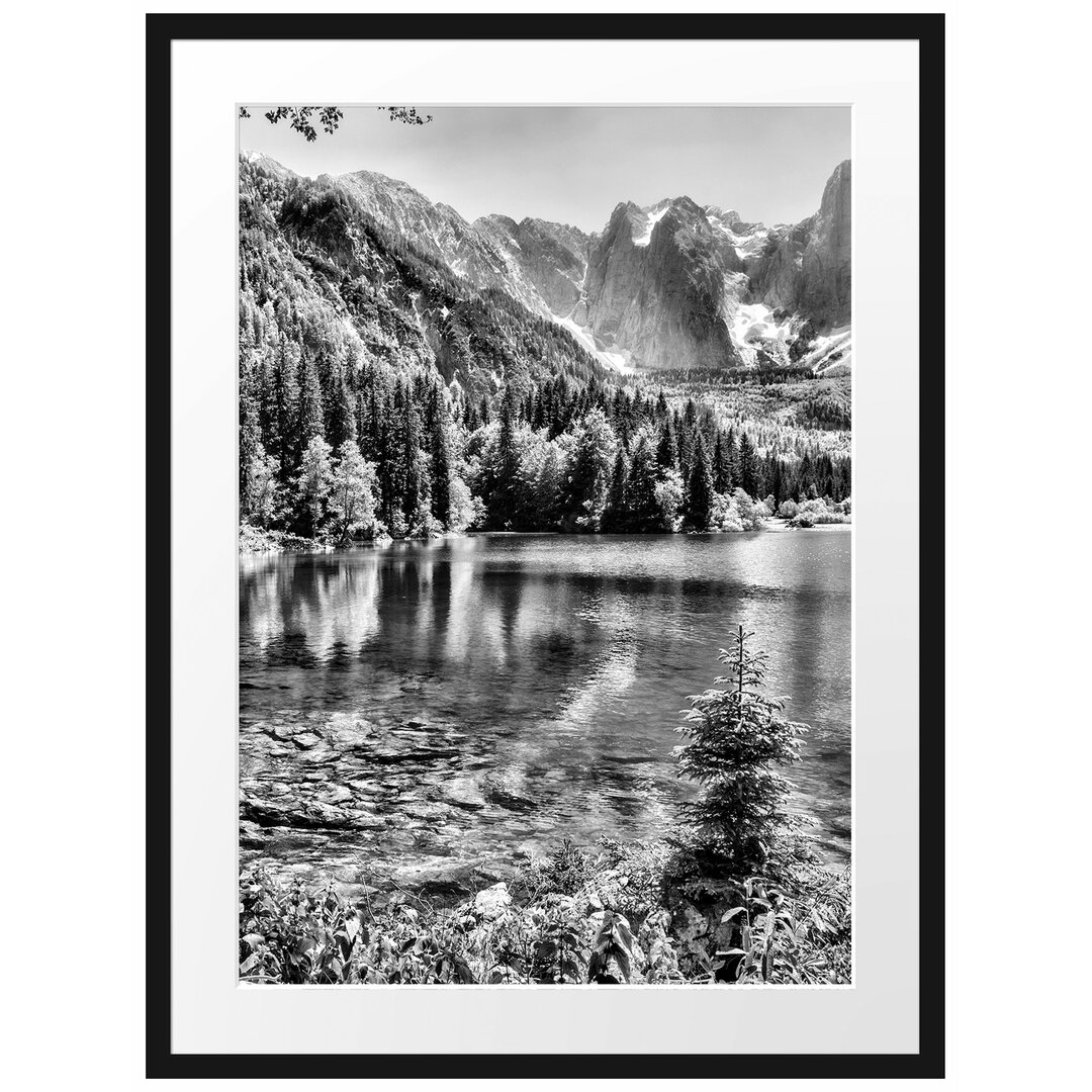 Gerahmtes Poster Bergsee mit Wald