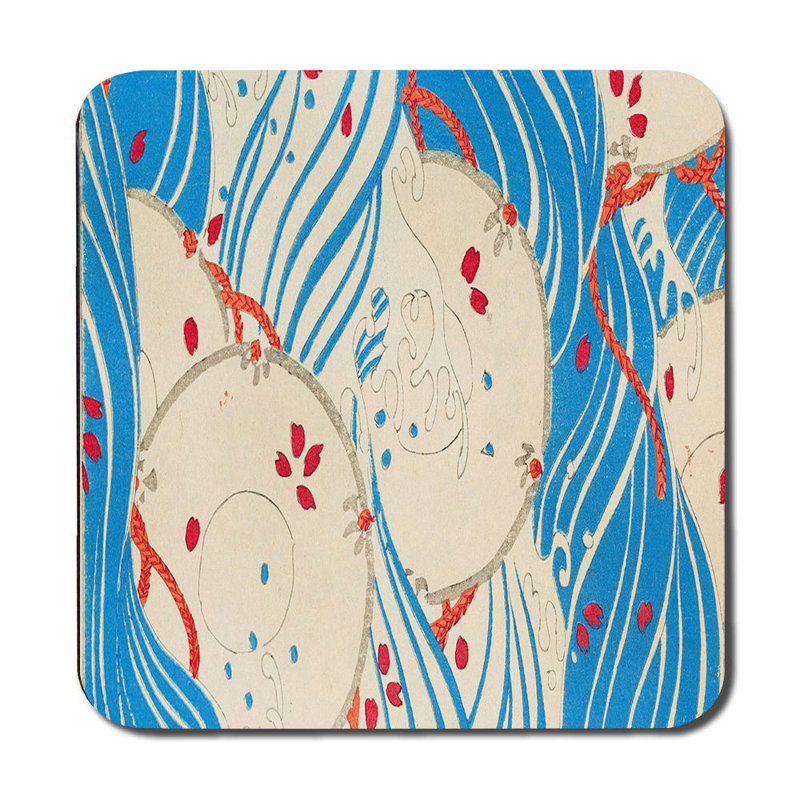Blue Wave Placemats And Coaster Set With Circular Motif
