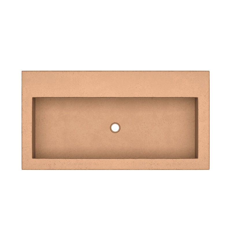 NativeStone Handcrafted Concrete 36" Trough Bathroom Sink, No Hole, Terracotta