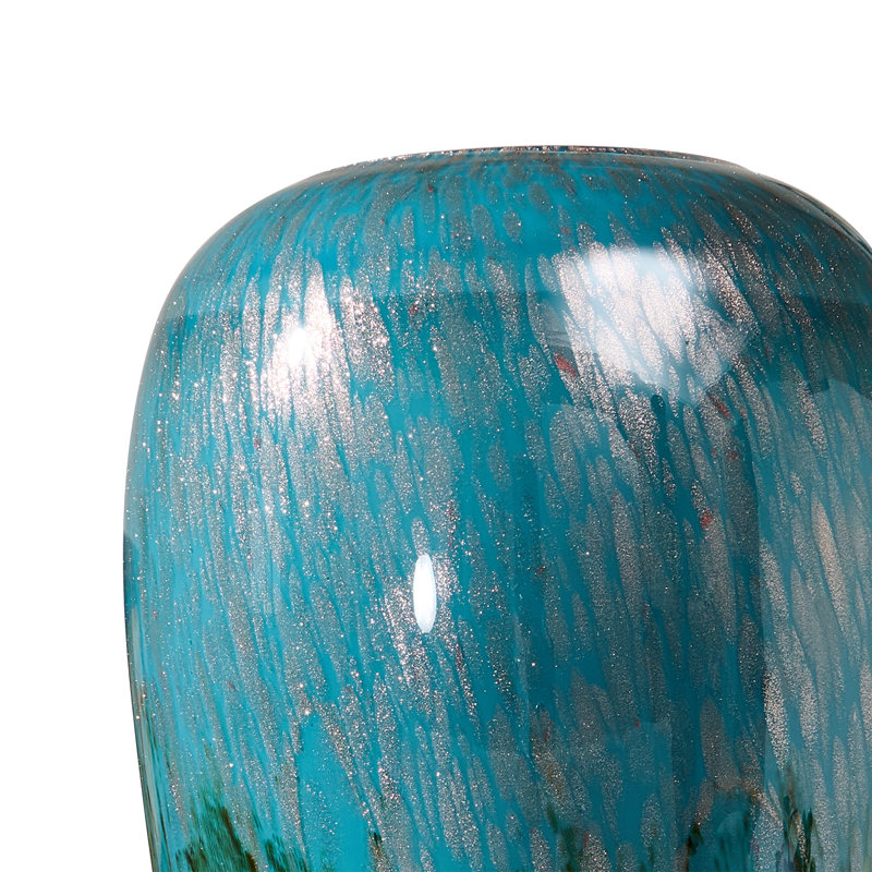 Vase de table moderne en verre de couleur soufflé à la main avec texture en couches de grain de paon et vase décoratif à large bouche avec texture encre en verre émaillé