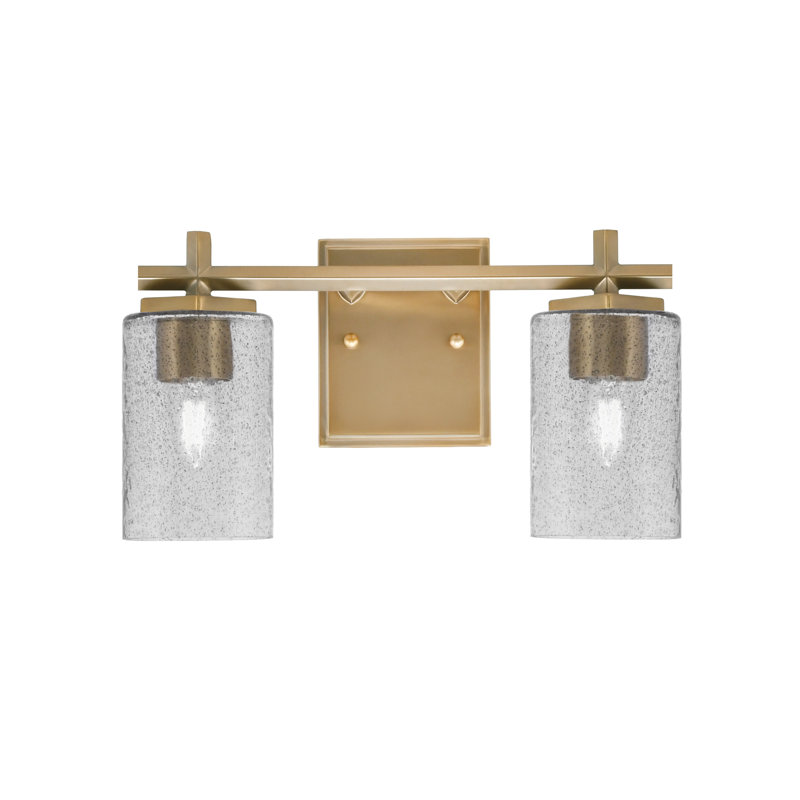 Bar pour salle de bain Finola illustré avec verre fumé, H 8,25 po x l 14,25 po x P 6,25 po, Laiton New Age, 2 lumières