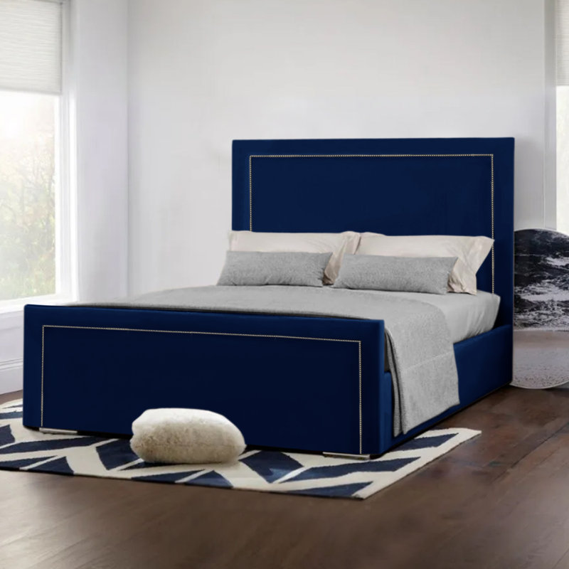 Monaco Studded Bed Upholstered Bed, Blue, Small Double (4')