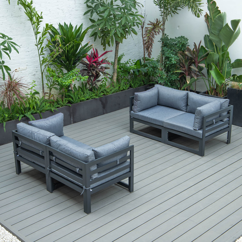Ensemble de causeuse modulaire d'extérieur 4 pièces Hokku Designs Letendre, Bleu