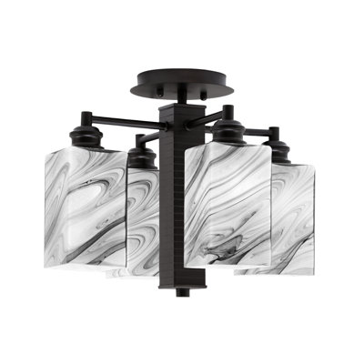 Edge 4 Light Semi-Flush Shown With 3.5" Square Onyx Swirl Glass