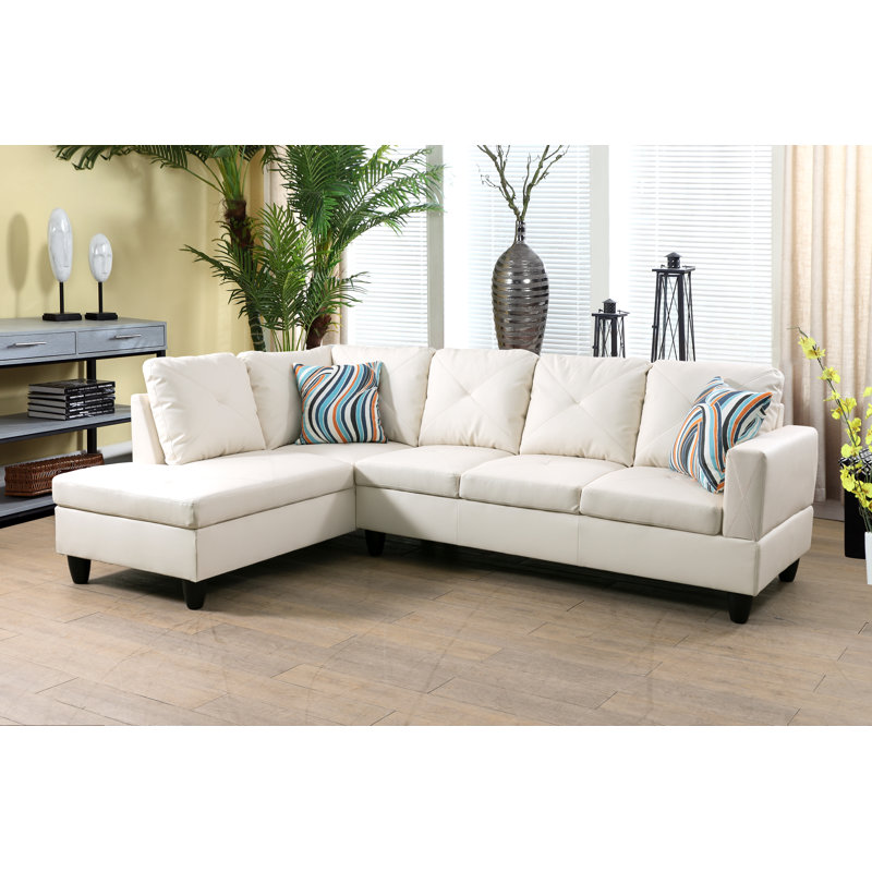 Elaynah Faux Leather L-Shaped Sectional, Left Hand Facing, Cream Faux Leather