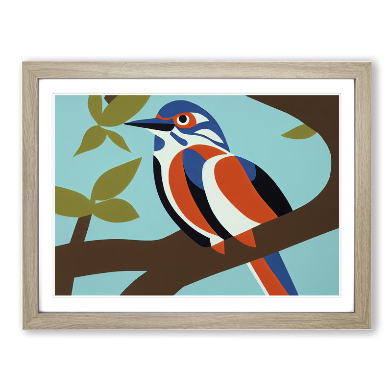 Kingfisher Bird Abstract Vol.2 - Framed Print, 25cm H x 34cm W x 2cm D, Oak