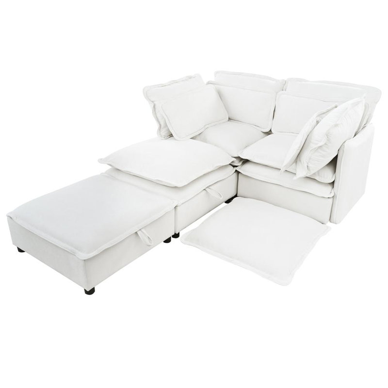 Canapé modulaire 4 places avec coussins, Polyester beige