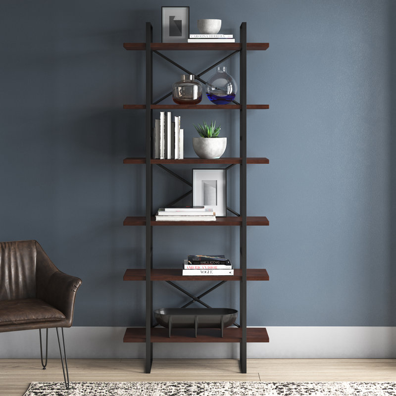 Étagère à livres en acier H 85 po x l 35,43 po Springs, (6 tablettes) H 85 po x l 35 po x P 13 po, Noir / noyer
