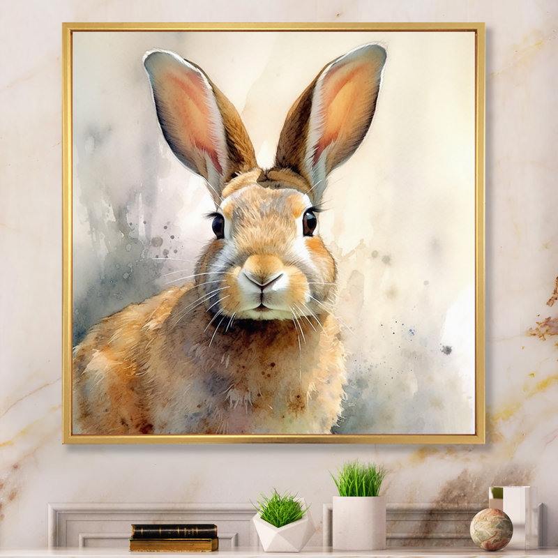 Sweet Rabbit II - Lapin, art mural, Cadre flottant doré, H 36 po x l 36 po x P 1,5 po