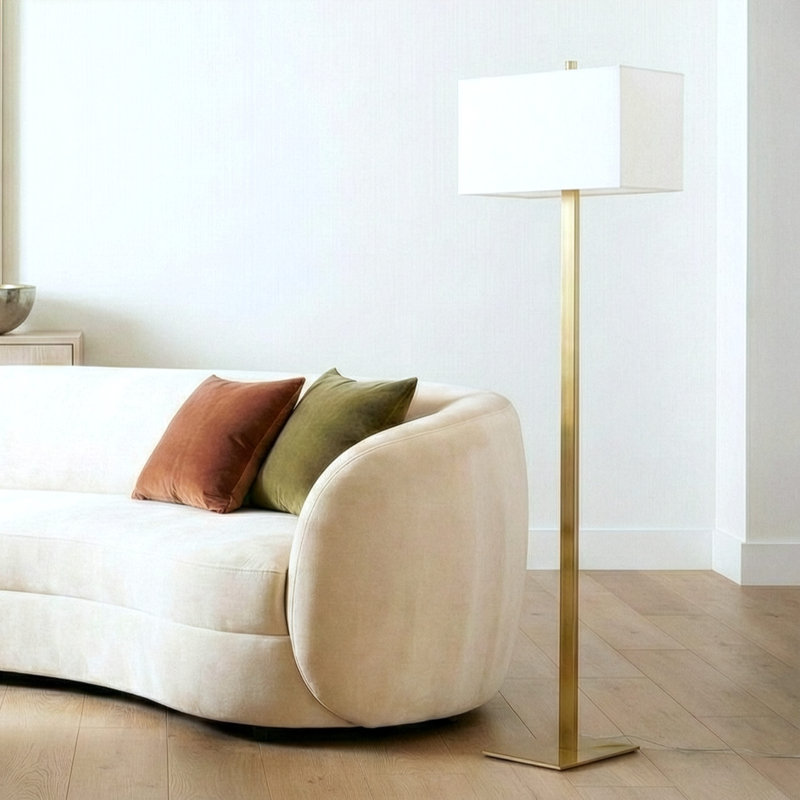 Stella 60 in. Mid-Century Modern LED Energy Efficient Floor Lamp with Fabric Shade