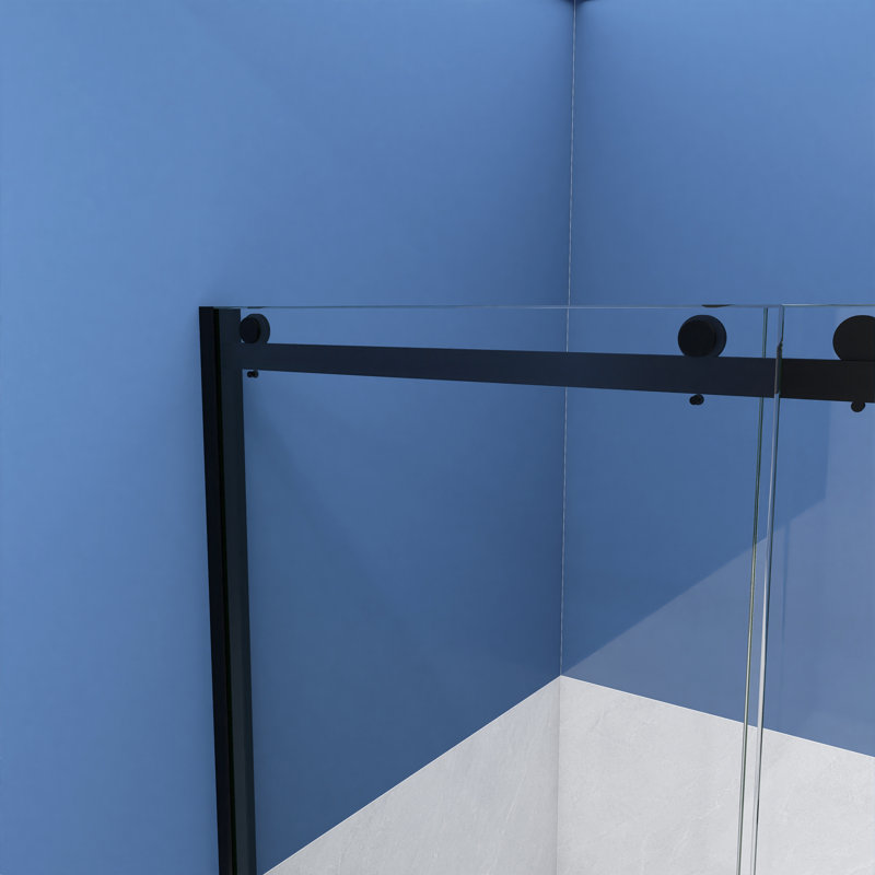 60 in. x 76 in. Matte Black Frameless Sliding Shower Door