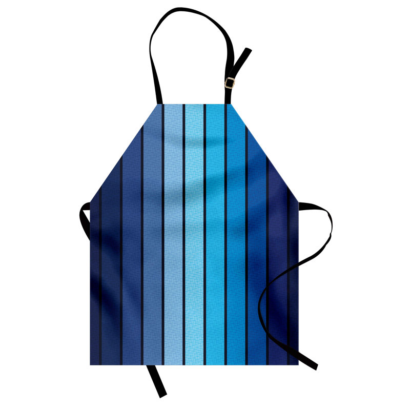 Tablier East Urban Home bleu marine unisex, plaques aux bordures bleues, taille adulte, bleu foncé et bleu pâle