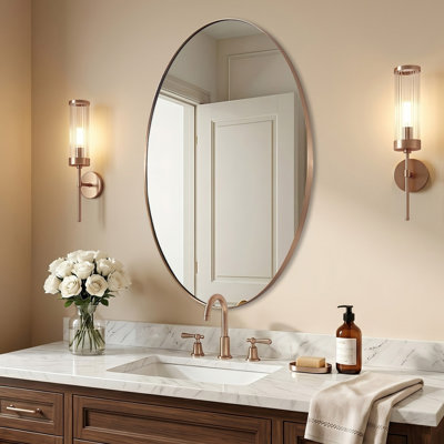 Kaitlee Modern Oval Bathroom Vanity Wall Mirror | Stainless Steel Frame