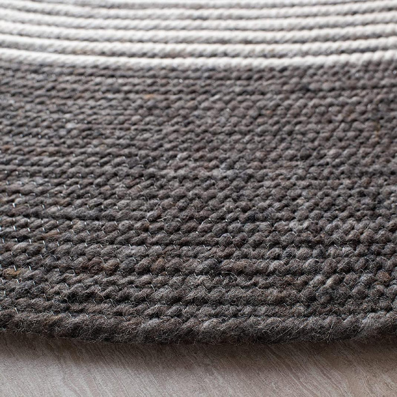 Tapis gris anthracite / ivoire en laine / coton tissé à la main Mcconnell, Rond 3 pi