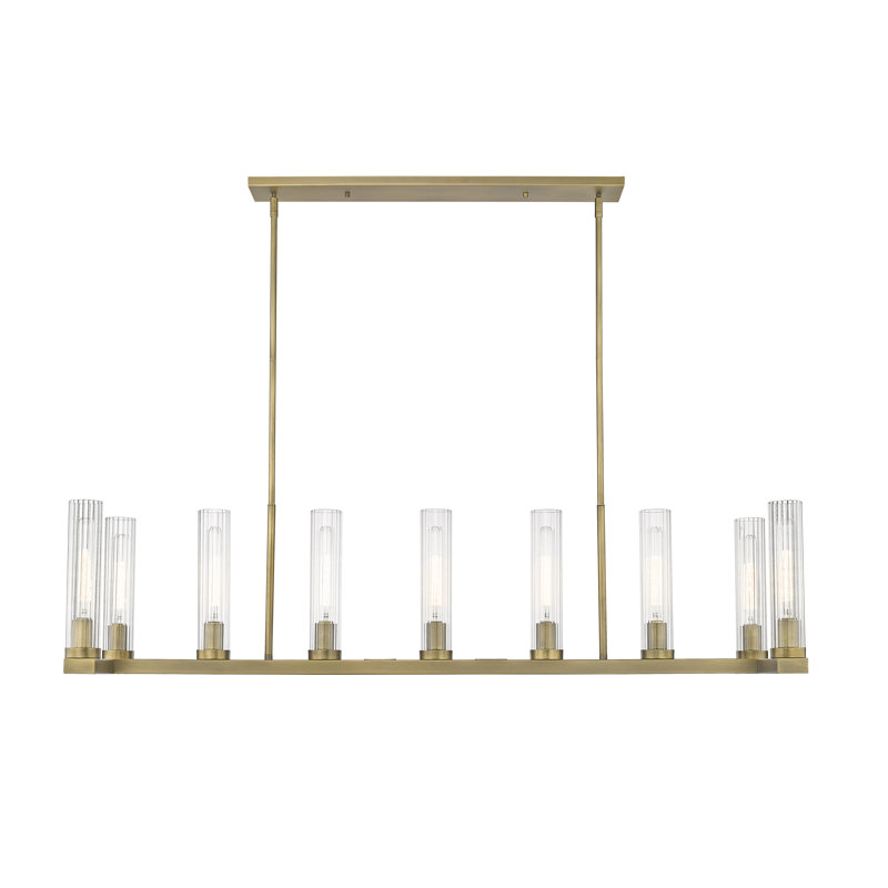 Rubbed Brass 9-Light Island Pendant with Fluted Glass Shades
